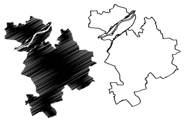 Metz City República Francesa França Mapa Ilustração Vetorial Esboço Rabiscos — Vetor de Stock