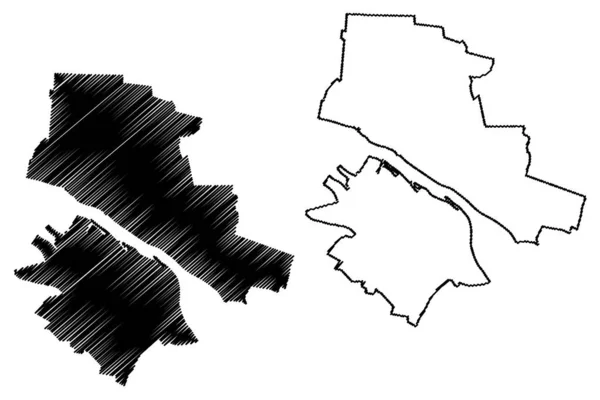 Plock City República Polônia Voivodia Masoviana Mapa Ilustração Vetorial Esboço —  Vetores de Stock