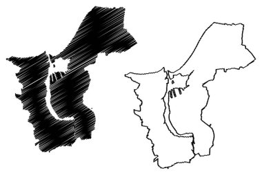 Rostock Şehri (Almanya Federal Cumhuriyeti, Mecklenburg-Vorpommern) harita vektör illüstrasyonu, Hanseatic City of Rostock haritası çizimi