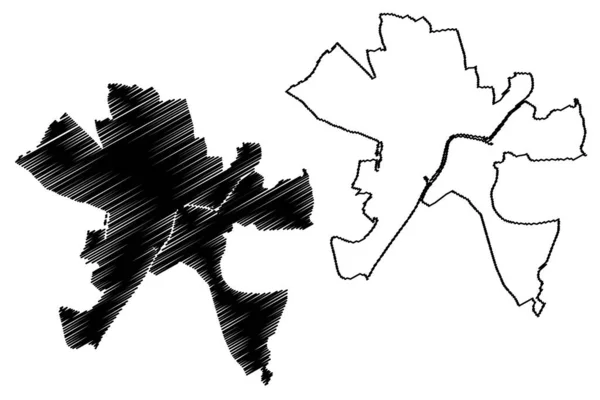 Szeged City Maďarsko Csongradr County Mapa Vektorové Ilustrace Čmáranice Mapa — Stockový vektor
