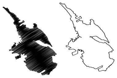 Trieste Şehri (İtalya Cumhuriyeti, İtalya, Friuli-Venezia Giulia) harita vektör çizimi, çizim şehri Trieste haritası