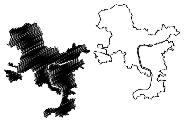 ウスティ ブデジョヴィツェ市 チェコ共和国 チェコ 地図ベクトル図 スケッチブック — ストックベクタ
