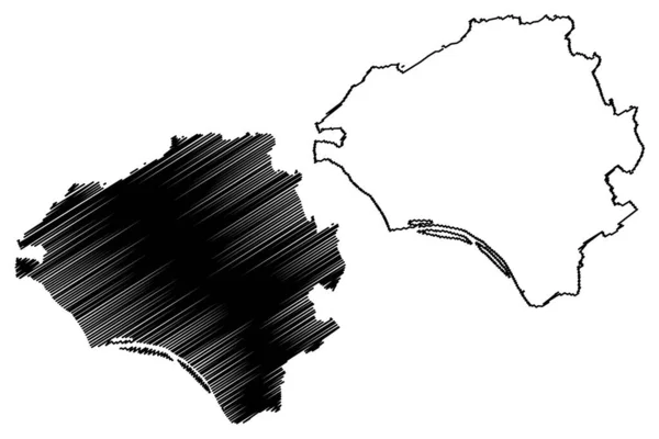 Wiesbaden City Spolková Republika Německo Hesensko Mapa Vektorová Ilustrace Čmáranice — Stockový vektor