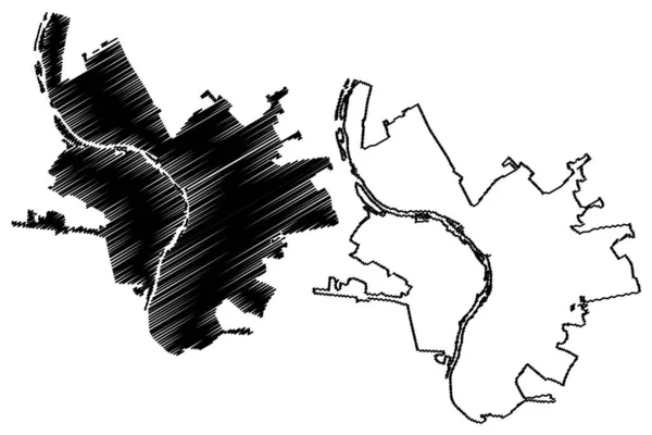 Omsk City Російська Федерація Росія Map Vector Illustrch Scribble Sketch — стоковий вектор