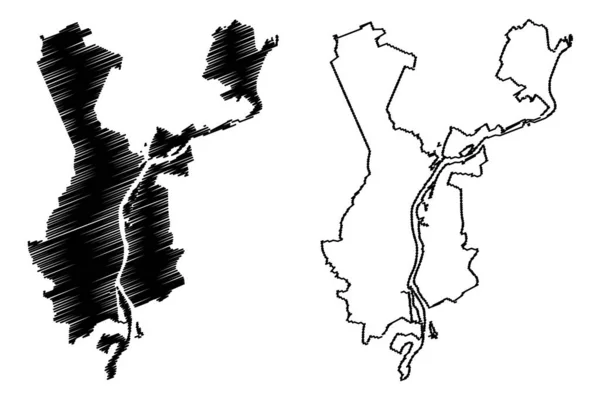 Veliky Novgorod City Federação Russa Rússia Mapa Ilustração Vetorial Esboço — Vetor de Stock