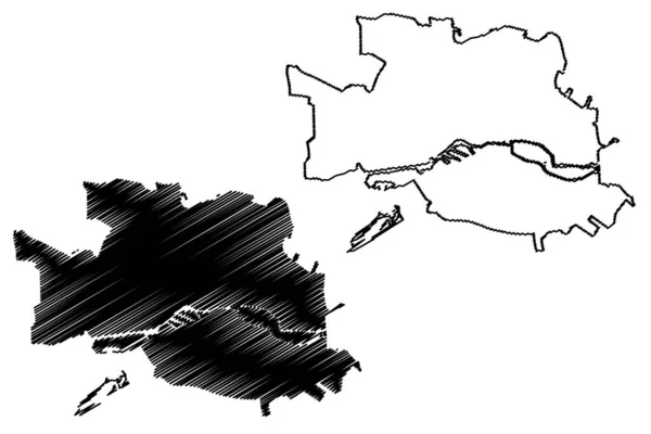 Калининград Российская Федерация Россия Map Vector Illustration Scribble Sketch Карта — стоковый вектор