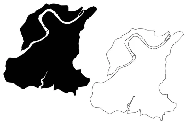 Surat City República India Gujarat State Mapa Vector Ilustración Boceto — Vector de stock
