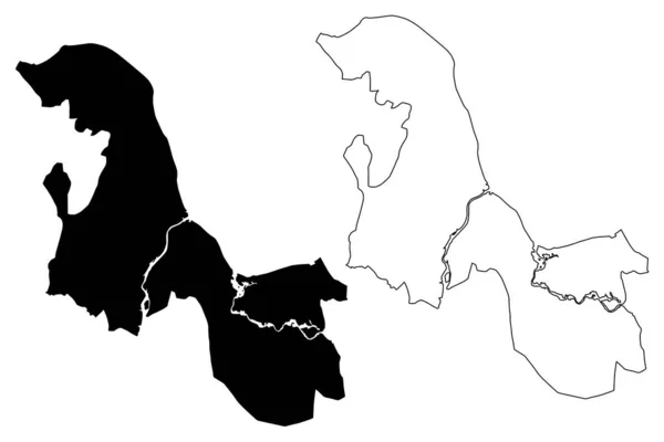 Thane City República India Estado Maharashtra Mapa Vector Ilustración Garabato — Vector de stock