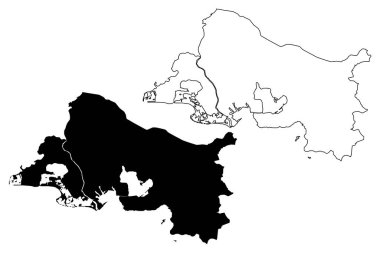 Bouches-du-Rhone Departmanı (Fransa, Fransa Cumhuriyeti, Provence-Alpes-Cote dAzur bölgesi) harita vektör çizimi, çizim Bouches-du-Rhone haritası