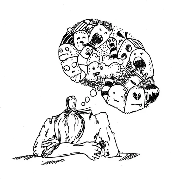 Overthink doodle ilustracja — Zdjęcie stockowe