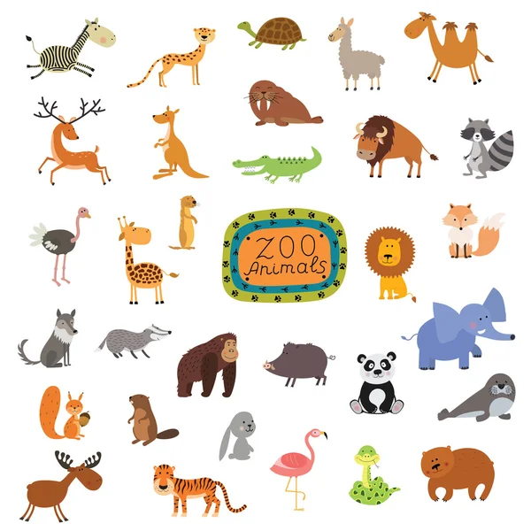 Conjunto de animales lindos aislados sobre fondo blanco — Vector de stock