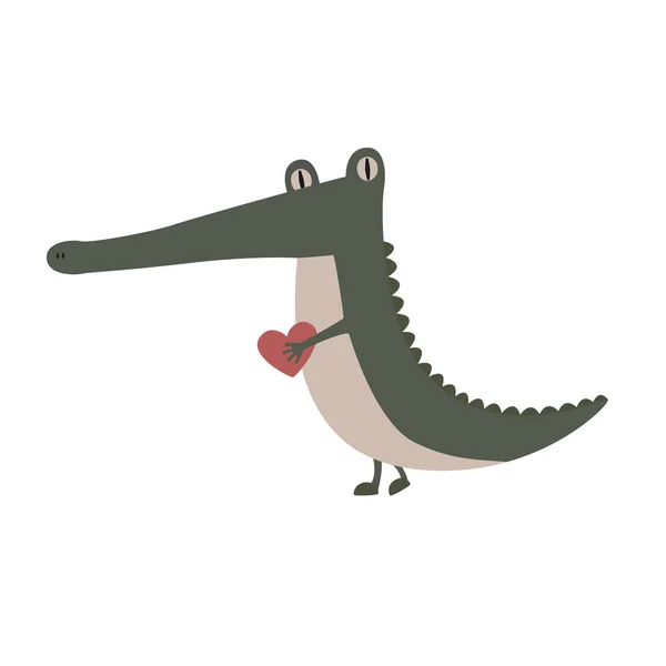 Crocodilo engraçado com um coração —  Vetores de Stock