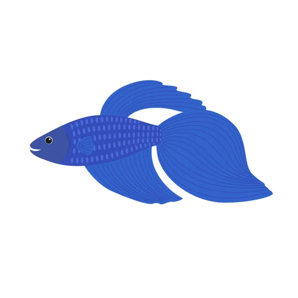 Cartoon blue betta fish, siam fighting fish, betta splendens - Stok Vektor