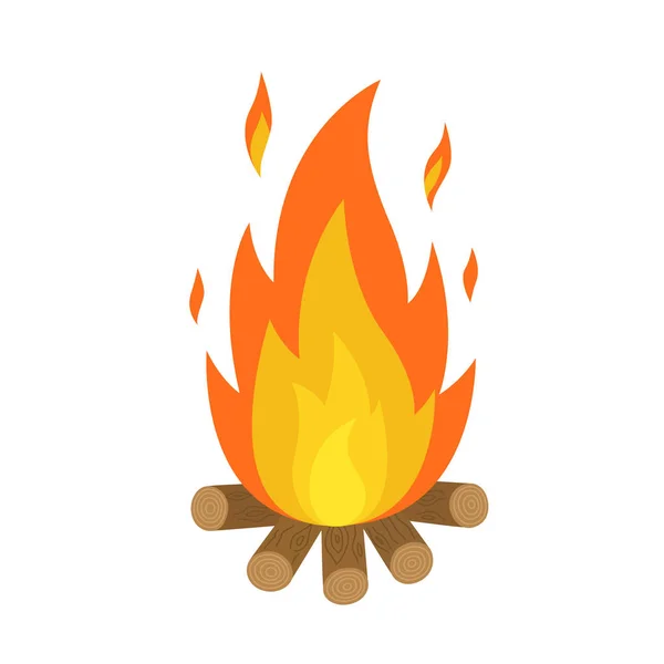 Táborák, přičemž dřevo a plamen ohně bílé pozadí vektorové ilustrace — Stockový vektor