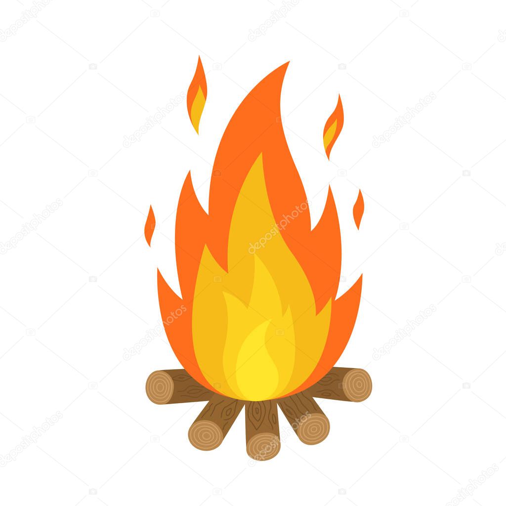 bonfire isolated with wood and flame fire white background vector illustration