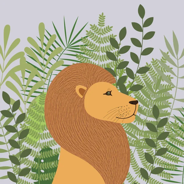 Lejon i tropiska ark. Affisch. Tropikerna — Stock vektor