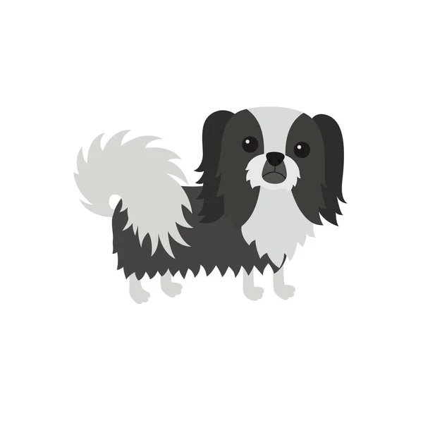 Câine Pekingese alb negru — Vector de stoc