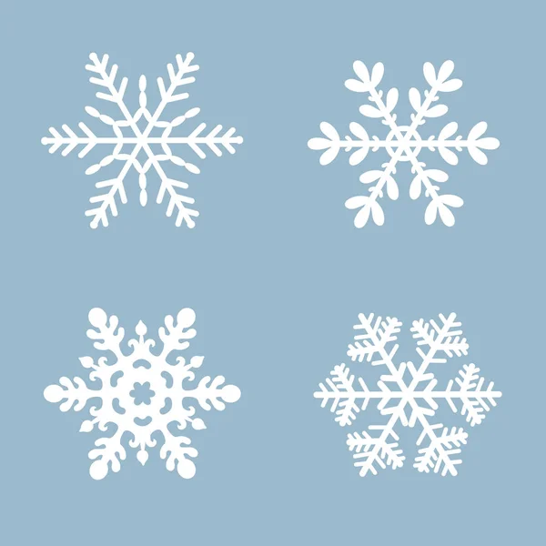 Copo de nieve icono vector fondo conjunto de color blanco. Invierno azul navidad nieve elemento de cristal plano . — Vector de stock