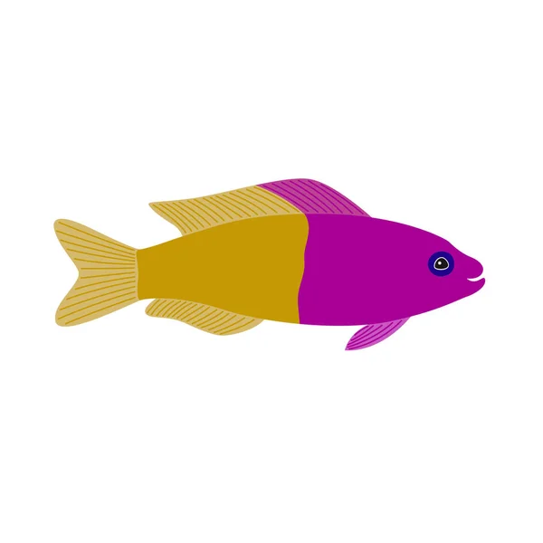 Sarı mor Balık Akvaryum egzotik balık tropikal — Stok Vektör