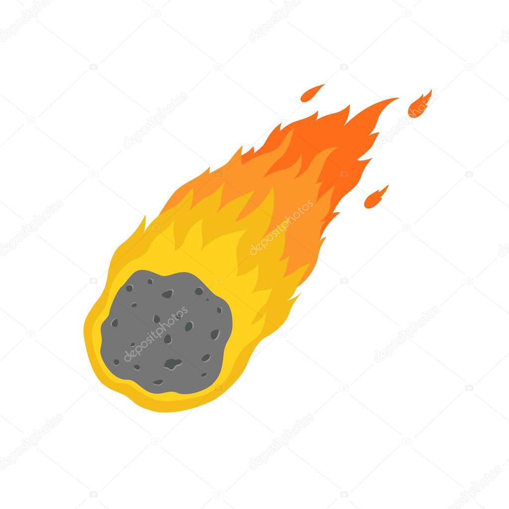 Flame meteorite icon in cartoon style isolated on white background.