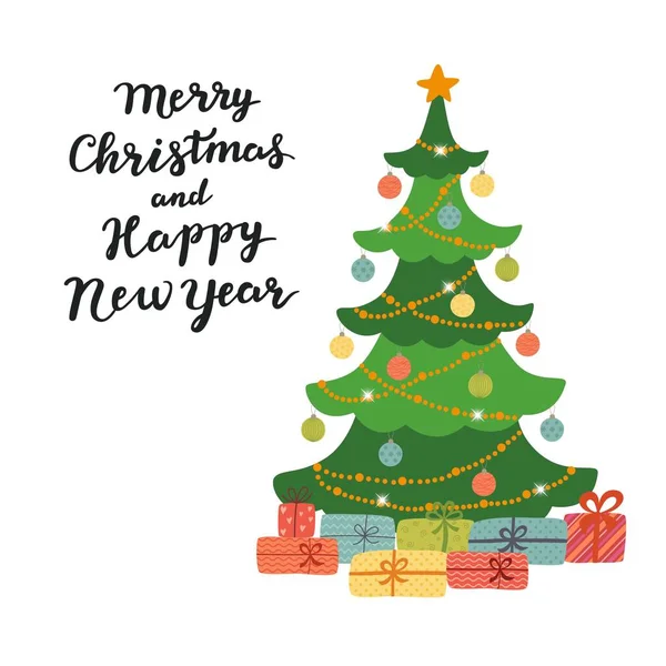 Boldog Karácsonyt és boldog új évet üdvözlő kártya, elszigetelt vektoros illusztráció, poszter, képeslap vagy háttér — Stock Vector