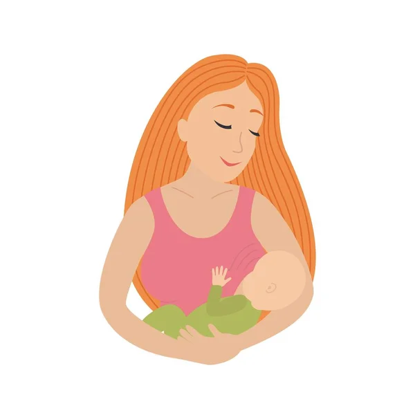 描绘她年幼的孩子的母亲母乳喂养的小圆圈图标 — 图库矢量图片