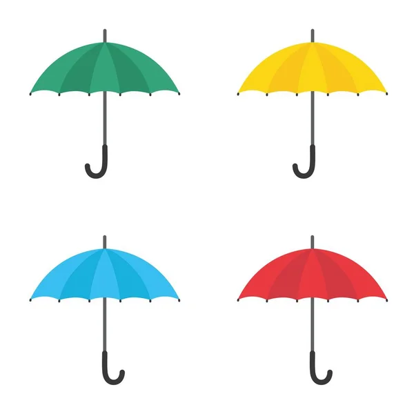 Set of umbrellas. Yellow, green, red and blue umbrellas. Vector flat icon — Stock Vector