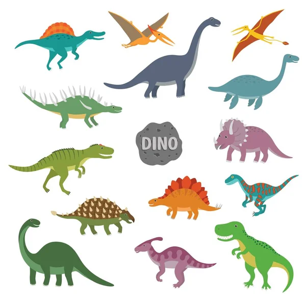 Ilustración vectorial del juego de caracteres de dinosaurio de dibujos animados feliz — Vector de stock