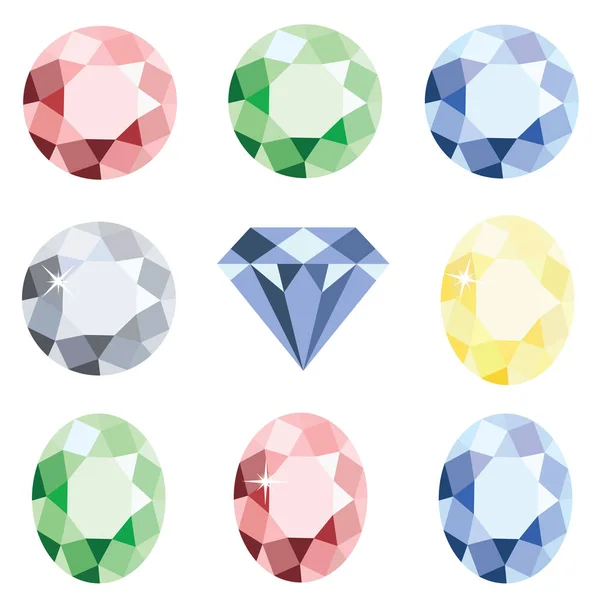 Set de piedras preciosas diamante cristal de diferentes colores — Vector de stock