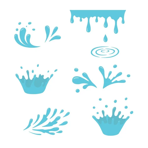 Water en drop pictogrammen. Blauwe golven en waterspatten — Stockvector