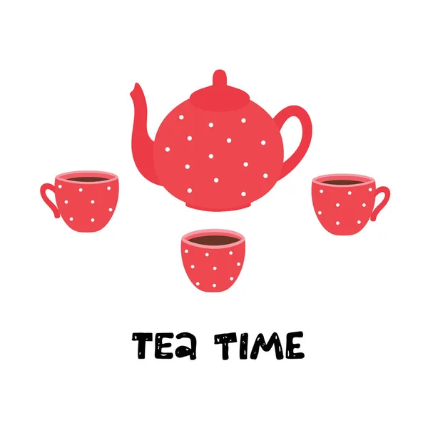 Час чаю. Чайник і чашки. Векторні ілюстрації — Безкоштовне стокове фото