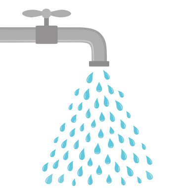 Sulu gümüş çeşme. Simge için tasarım. Musluktan su damlıyor..