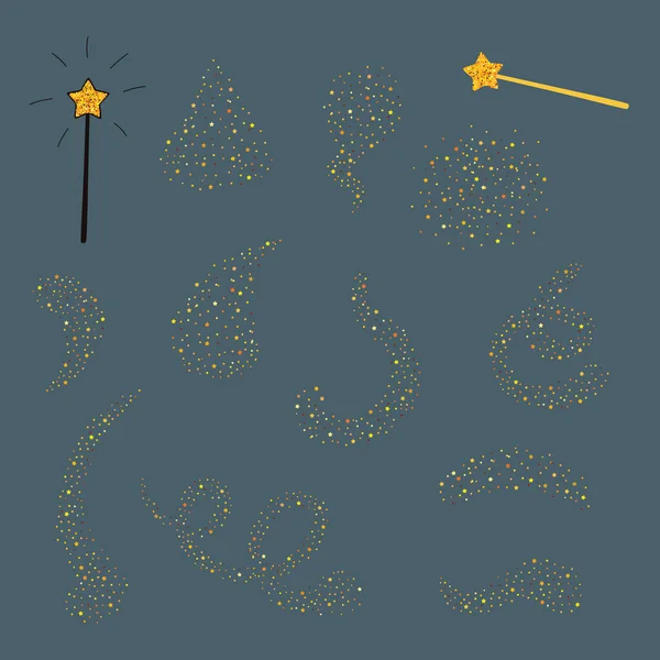 Magic wand and gold dust set. Vector illustration. — Stock vektor
