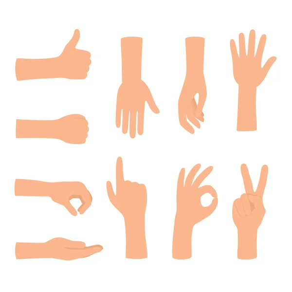 Χέρια χειρονομίες απομονώνονται σε λευκό φόντο. Σύνολο χειρονομιών χρώματος — Διανυσματικό Αρχείο