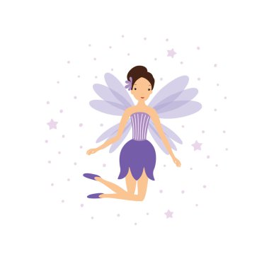 Küçük şirin mor peri vektörü fantezi çizimi