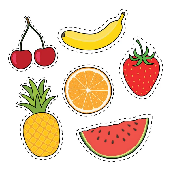 Fruta en pegatinas. Ilustración vectorial aislada sobre fondo blanco . — Vector de stock