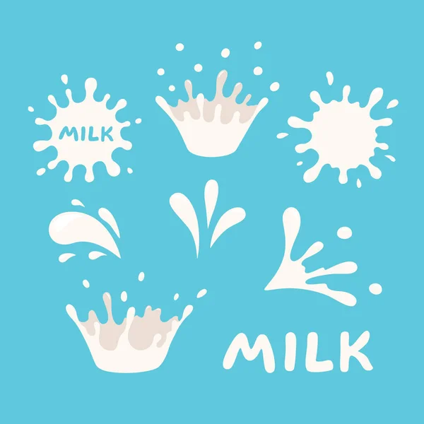 White milk splash set. Bolt on blue background — Stok Vektör