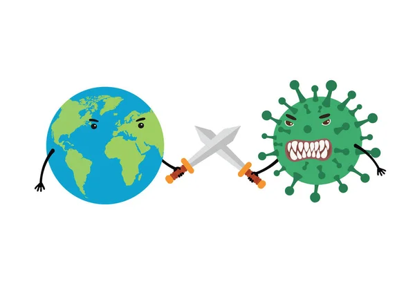 Jorden använder svärd för att bekämpa Coronavirus. Begreppet bekämpning av virus. — Stock vektor