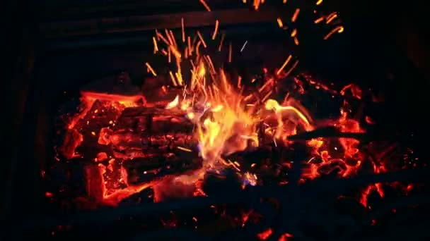 Fire in fireplace — Stock Video