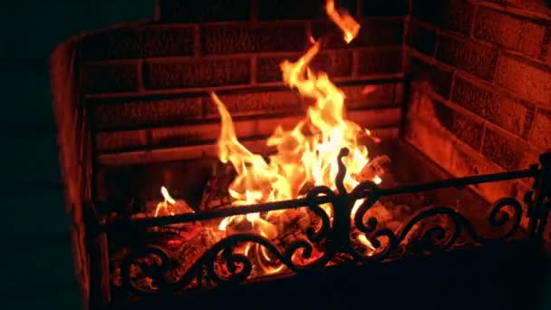 Fuego en la chimenea — Vídeo de stock