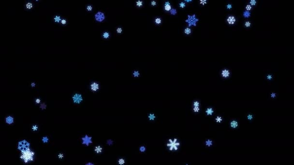Sneeuwvlokken deeltjes gevallen neer op zwart scherm — Stockvideo