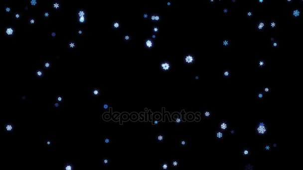 Snowflakes particles fallen down on black screen — Stock Video