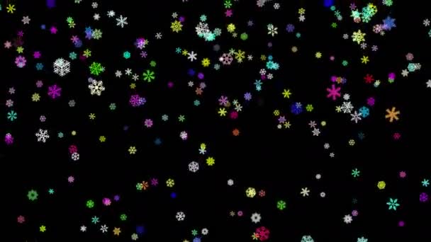 Νιφάδες χιονιού σωματίδια πεσμένοι κάτω σε μαύρη οθόνη — Αρχείο Βίντεο