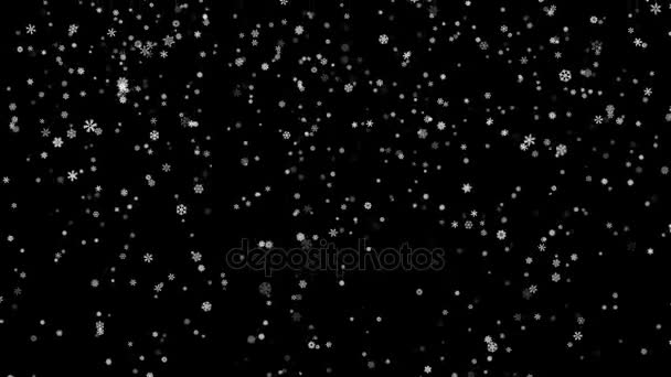 Fiocchi di neve particelle cadute sullo schermo nero — Video Stock