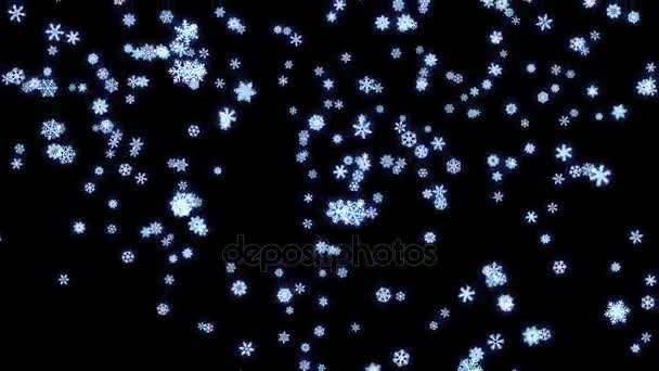 Snowflakes particles fallen down on black screen — Stock Video