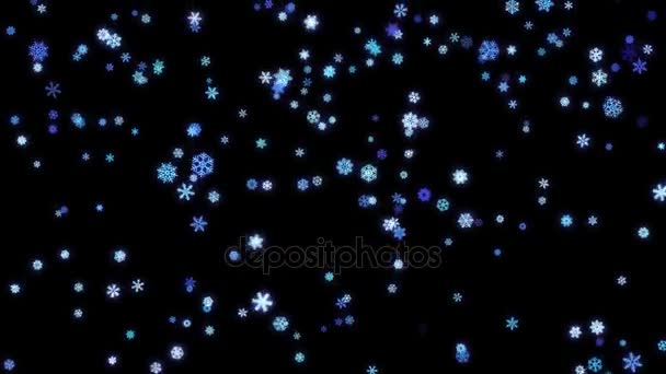 Snowflakes particles fallen down on black screen — Stock Video