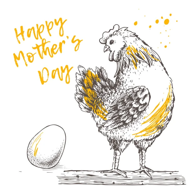 कोंबडी आणि अंडी सह व्हिंटेज डिझाइन. आईच्या शुभेच्छा . — स्टॉक व्हेक्टर