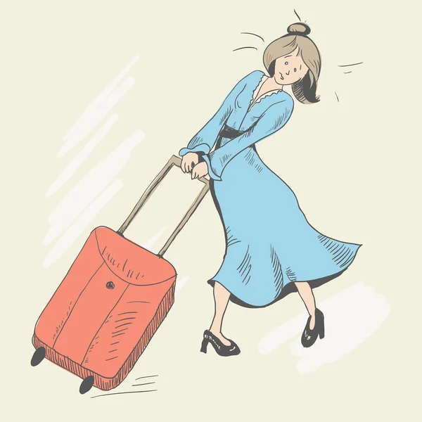 Fille et bagages, illustration vectorielle — Image vectorielle