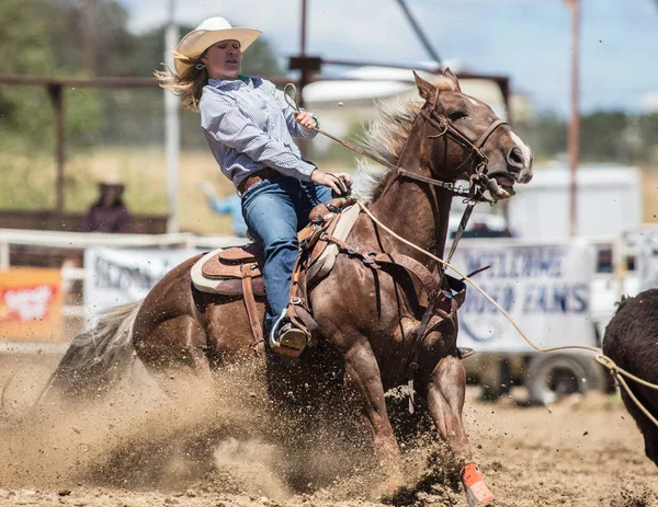 Vitello corda cowgirl — Foto Stock