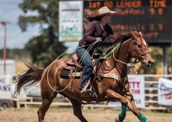 Cielę Roping Cowgirl — Zdjęcie stockowe